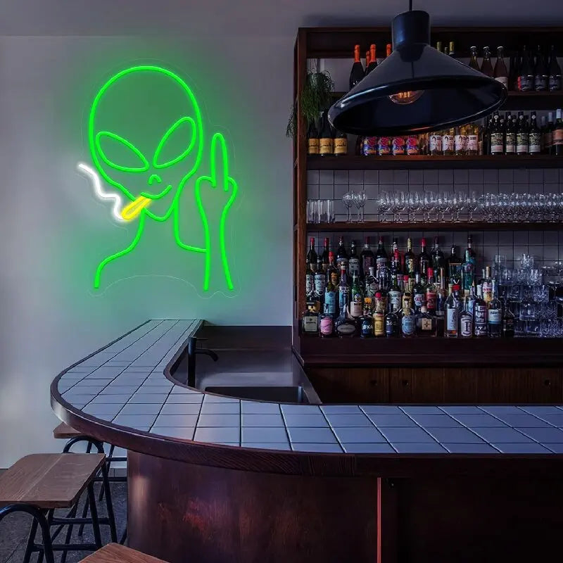 Alien Neon Signs for Wall Decor,Game Room Decor,Hip Hop Party LED Sign For Teen Room,for Man Cave,Game Room,Beer Bar Pub,Gift