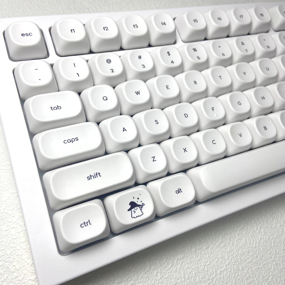 Cute Ghost Small Font Keycaps for Custom Mechanical Keyboard PBT MOA Ball Cap White Minimalist Keycaps Gaming Keyboard