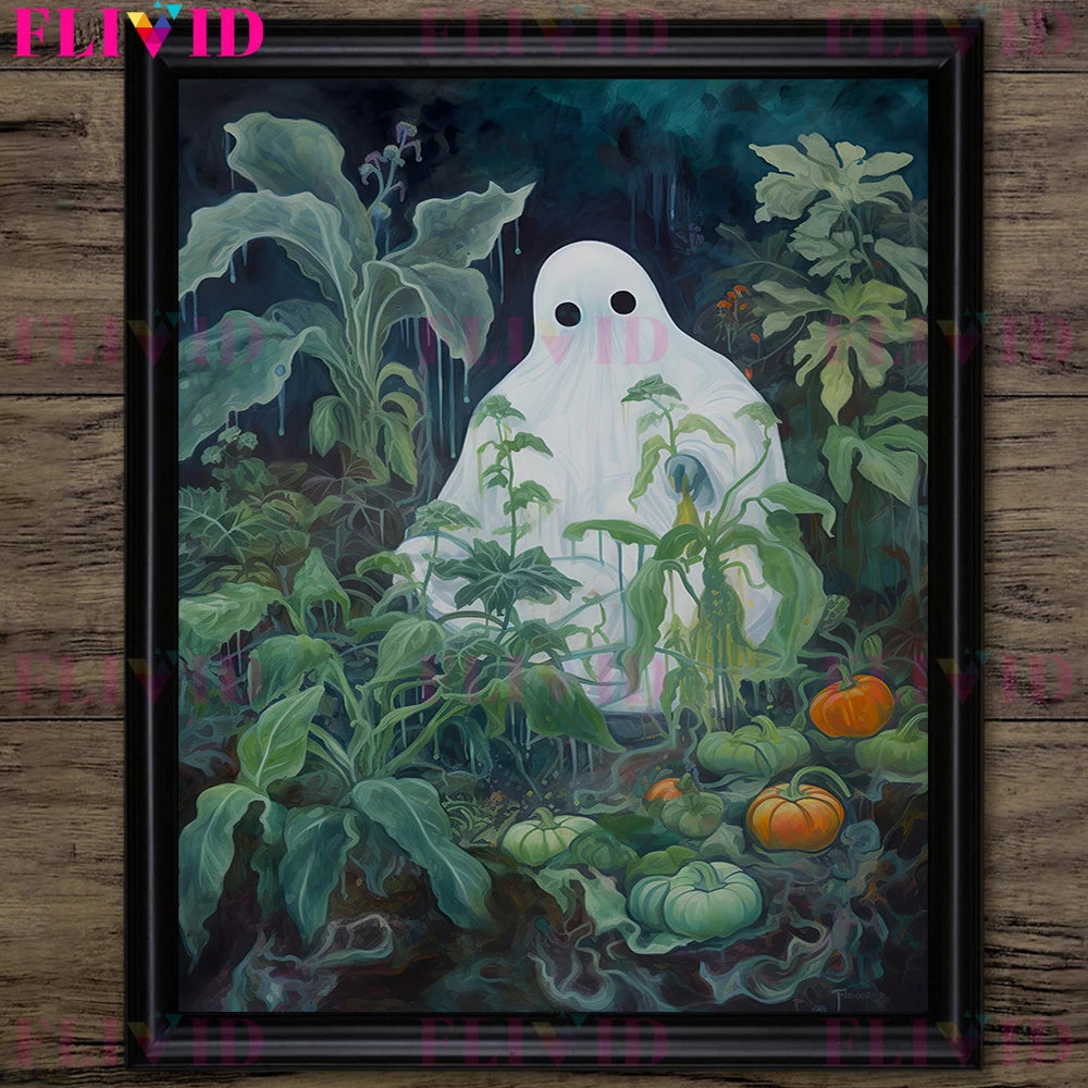 Ghosts Who Love Plants And Flowers Vintage Wall Art Canvas Painting Haunting Ghost Art Poster And Print For Living Room Decor
