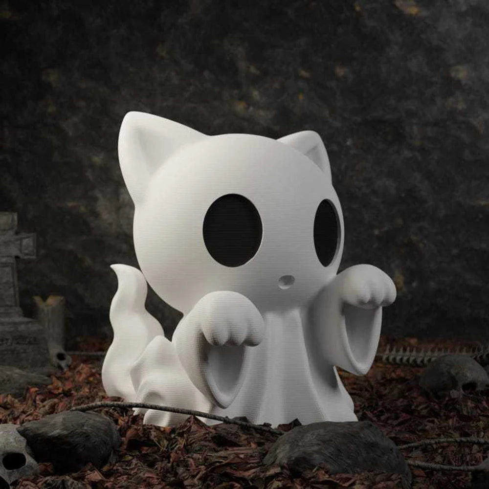 Halloween Kitten Ghost Statue - 3D Printed Cute Puppy Desktop Decor, Funny Middle Finger Ghost Ornament for Spooky Fun
