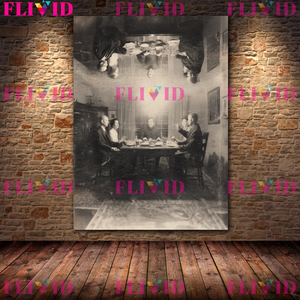 Ghost At The Dinner Table Vintage Horror Photography Wall Art Canvas Painting,Creepy Old Photo,Gothic Art Poster Print Decor