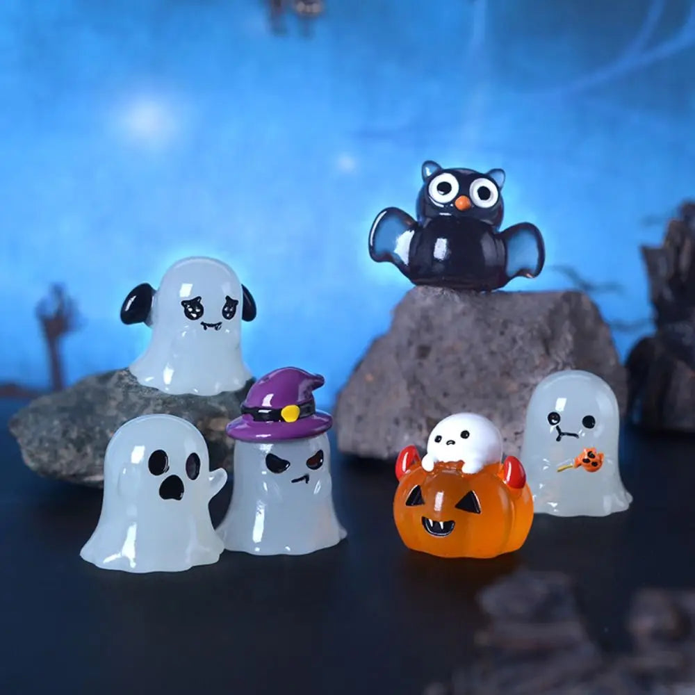 Cartoon Halloween Luminous Ghost Figurines Resin Crafts DIY Noctilucent Ghost Ornaments Mini Festival