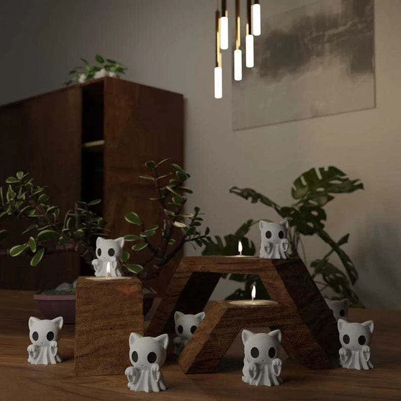 Halloween Kitten Ghost Statue - 3D Printed Cute Puppy Desktop Decor, Funny Middle Finger Ghost Ornament for Spooky Fun