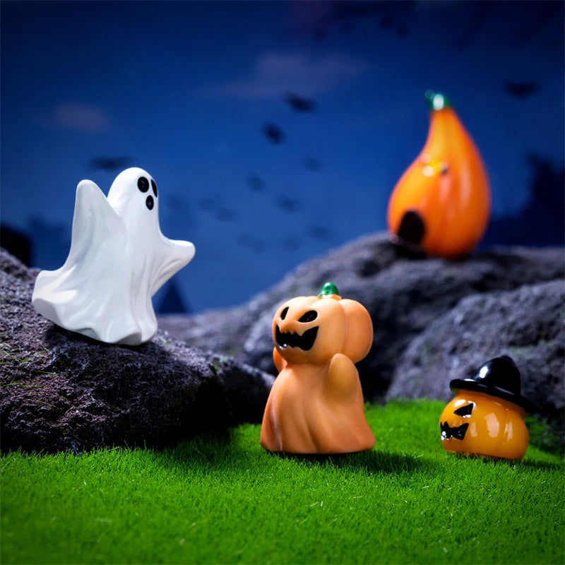 Halloween Pumpkin Ghost Micro Landscape Figurines Cute Small Ornaments Creative DIY Home Decoration Accessories Gifts
