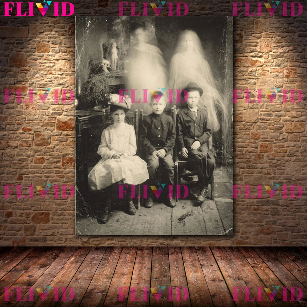 Ghost At The Dinner Table Vintage Horror Photography Wall Art Canvas Painting,Creepy Old Photo,Gothic Art Poster Print Decor