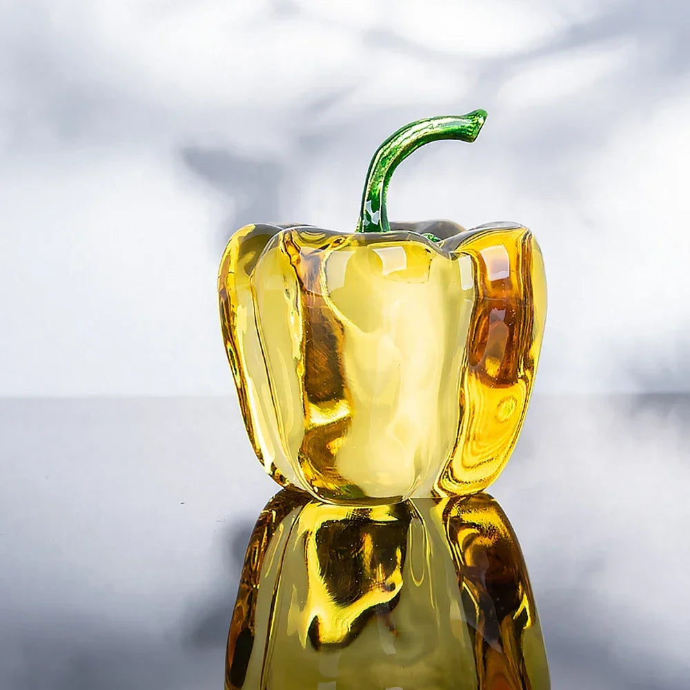 Green Pepper Ornaments Coloured Glaze Decoration Glass Home Decor Glass Crystal Quartz Gift Souvenir Chili Figurine Collectible